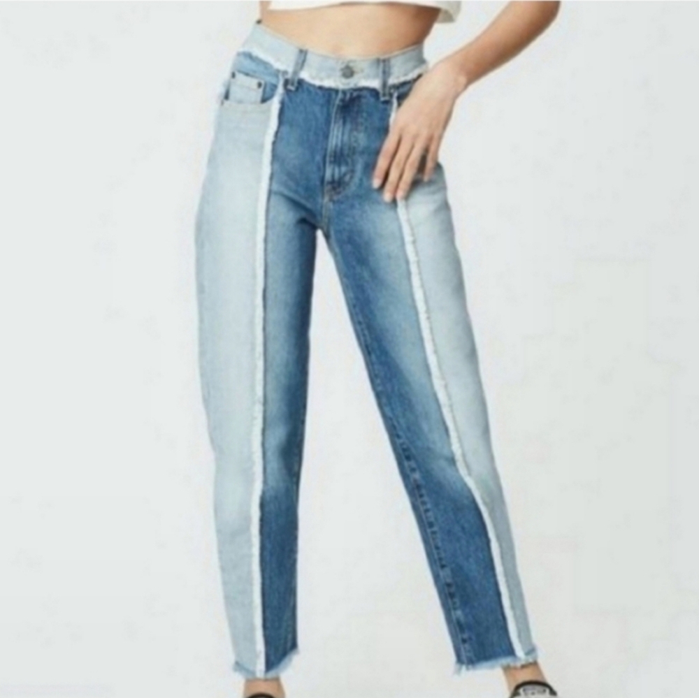 Carmar Marietta Yarra Spliced Two Tone  Raw Hem Ankle High Rise Mom Jeans 25